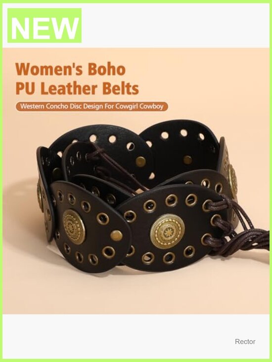 Vintage Western Concho Belt with Discs, Faux Leather, Adjustable main image 5